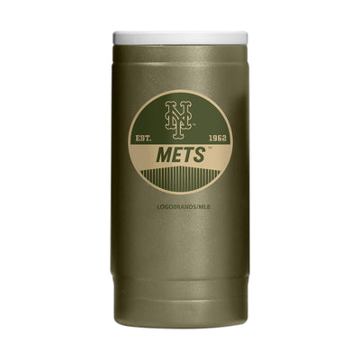 New York Mets Badge Powder Coat Slim Can Coolie