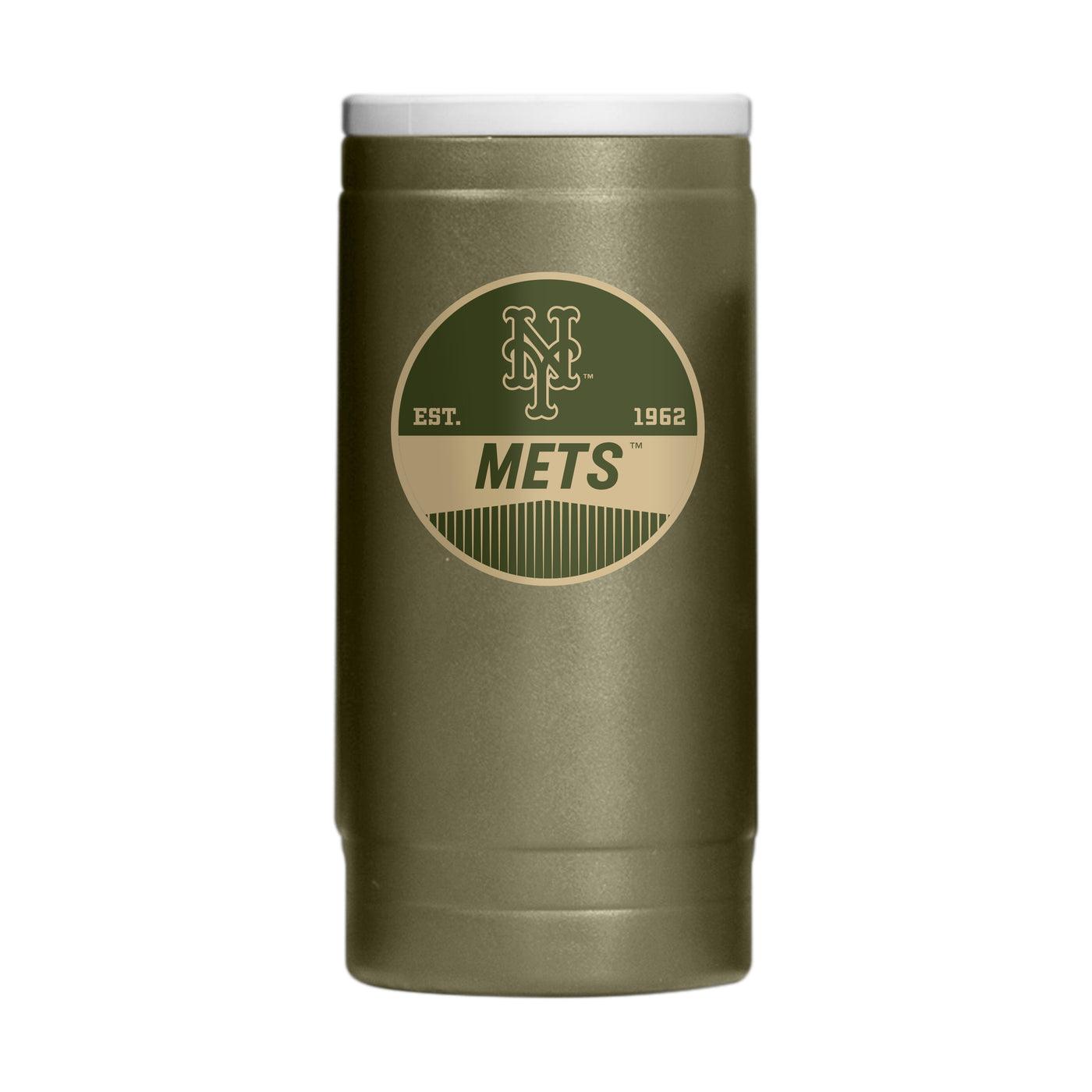 New York Mets Badge Powder Coat Slim Can Coolie