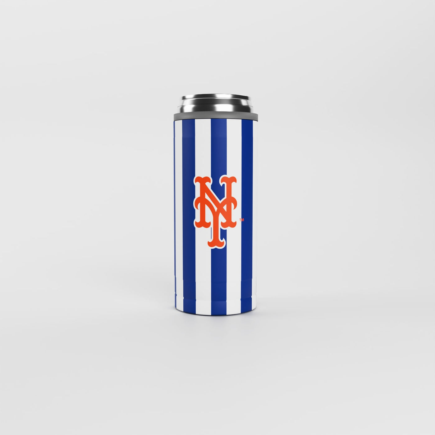NY Mets 12oz Striped Powdercoat SlimCan Coolie