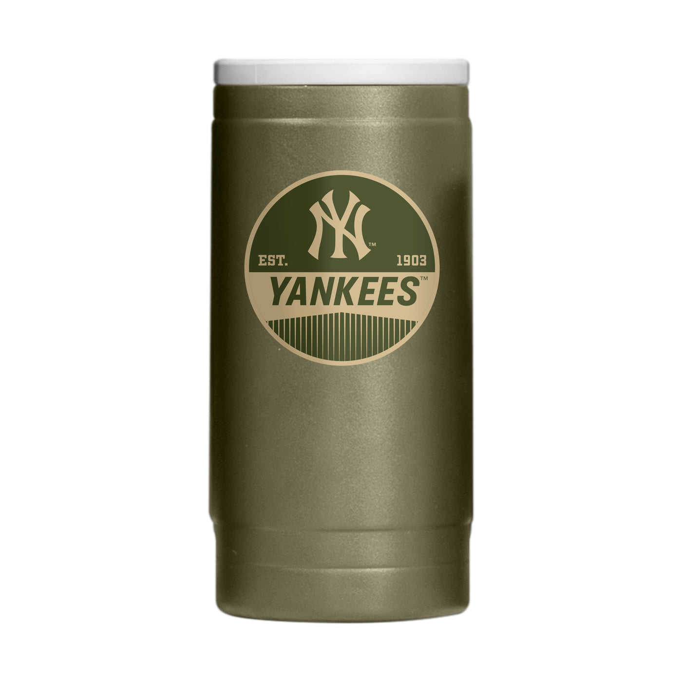 New York Yankees Badge Powder Coat Slim Can Coolie