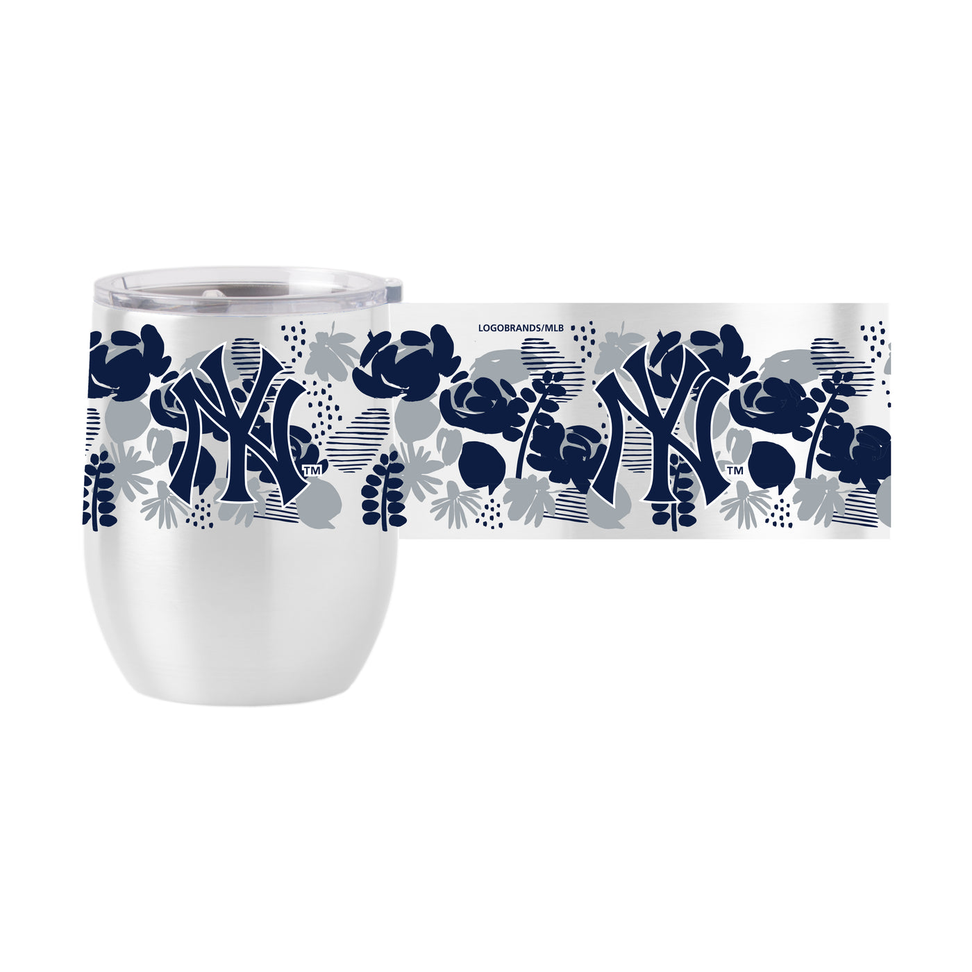 New York Yankees 16oz Floral Stainless Curved Beverage