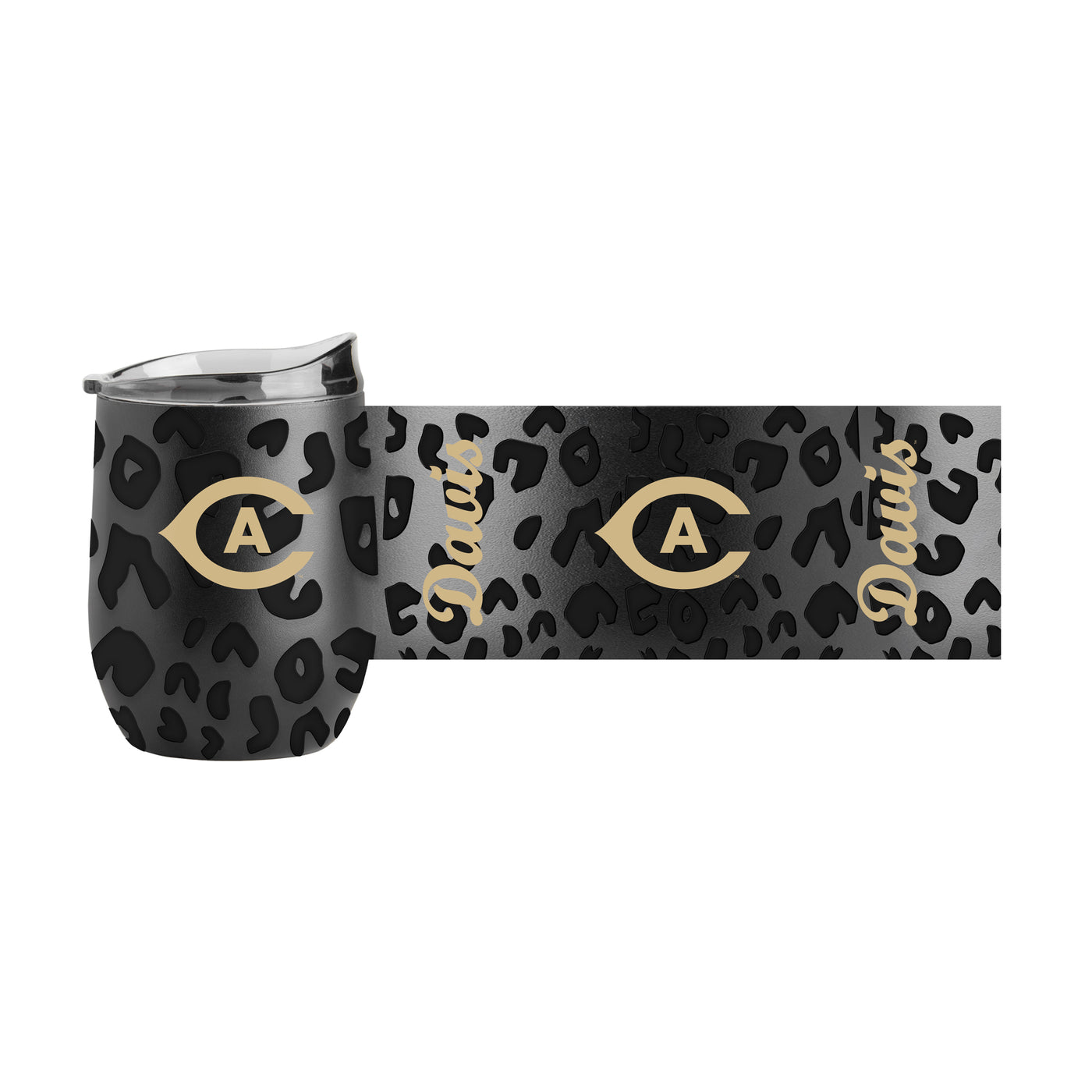 UC Davis Leopard 16oz Black Powdercoat Curved Beverage