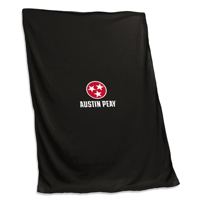 Austin Peay State U State Logo Black Sweatshirt Blanket (Screened) - Logo Brands