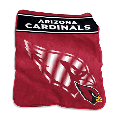 Arizona Cardinals 60x80 Raschel throw blanket by Logo Brands, featuring team logo and vibrant red and navy colors.
