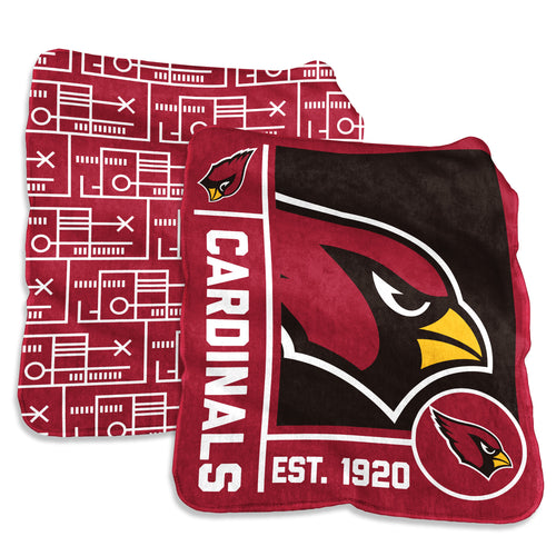 Arizona Cardinals plush blanket in 60x70 size featuring team logo, super soft and cozy for fans.