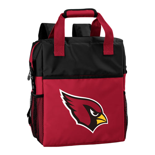 Arizona Cardinals backpack cooler with team logo, insulated main compartment, and adjustable straps for outdoor sports and outings.