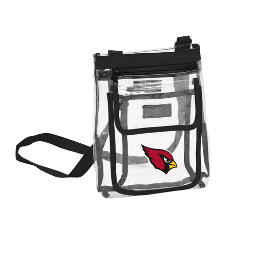 Arizona Cardinals clear crossbody bag by Logo Brands, featuring the team logo and transparent design with adjustable strap.