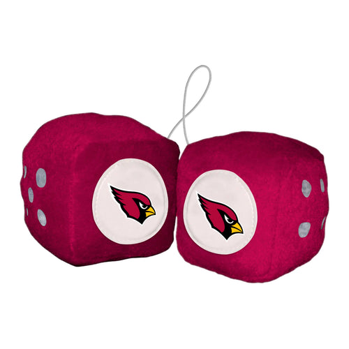 NFL Arizona Cardinals fuzzy dice for car interior, featuring team logo and bright red color.