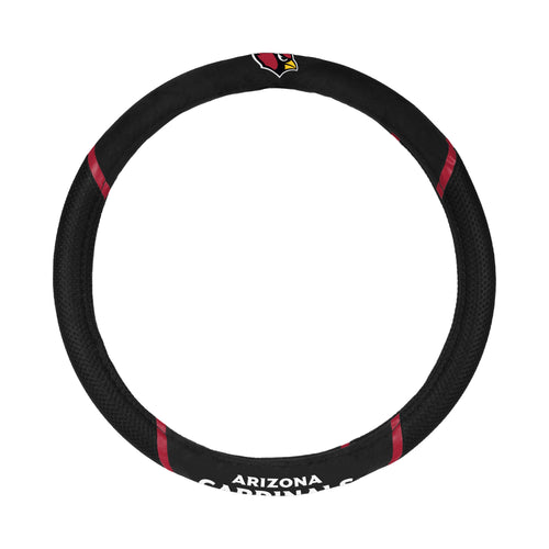 Arizona Cardinals steering wheel cover by Logo Brands, featuring team logo design, fits standard auto steering wheels.