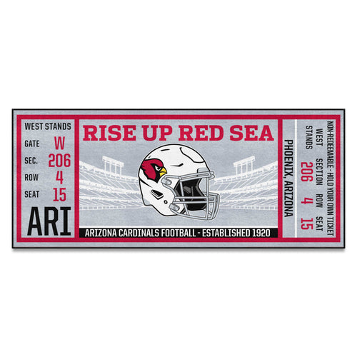 Arizona Cardinals Ticket Runner mat by Logo Brands featuring team logo and football-themed design for sports fan decor.