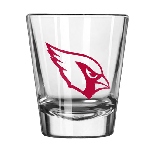 Arizona Cardinals 2oz Gameday shot glass from Logo Brands, featuring team logo and vibrant team colors.
