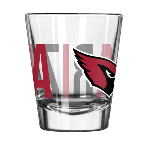 Arizona Cardinals 2oz Overtime shot glass, Logo Brands drinkware featuring team logo and vibrant red design.