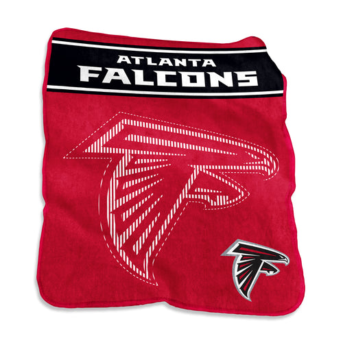 Atlanta Falcons 60x80 Raschel throw blanket by Logo Brands, featuring team logo and vibrant Falcons colors.
