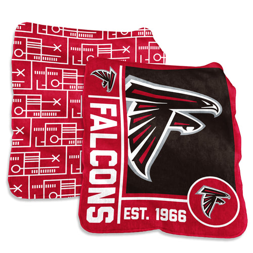 Atlanta Falcons super plush blanket in 60x70 size featuring team logo and vibrant team colors, made by Logo Brands.