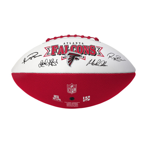 Recreation Atlanta Falcons signature football with autographed logo, branded by Logo Brands, on a leather football surface.