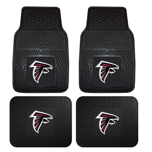 NFL Atlanta Falcons 4-piece vinyl car mat set with Falcons logo, featuring team colors and durable auto mats for vehicle interior.