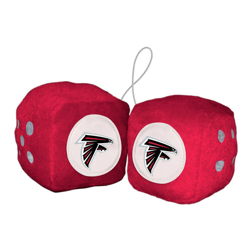 NFL Atlanta Falcons fuzzy dice for auto, featuring team logo and vibrant colors, ideal for car interior decoration.