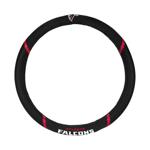 Atlanta Falcons steering wheel cover by Logo Brands, custom automotive accessory with team logo and sporty design.