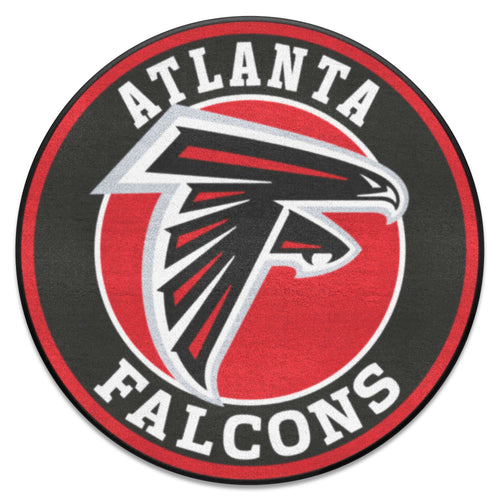 Atlanta Falcons roundel mat by Logo Brands featuring team logo and colors, perfect for sports fan decor or entryway.