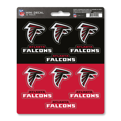 Set of 12 Atlanta Falcons mini decals by Logo Brands, featuring team logo and graphics for sports fan decorations.