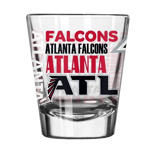 Atlanta Falcons 2oz spirit shot glass, branded drinkware with team logo, perfect for fans and collectors.