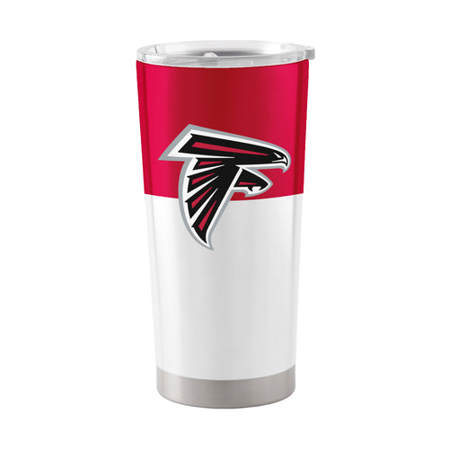 Atlanta Falcons 20oz colorblock stainless steel tumbler with team logo for hot and cold drinks, brand Logo Brands.