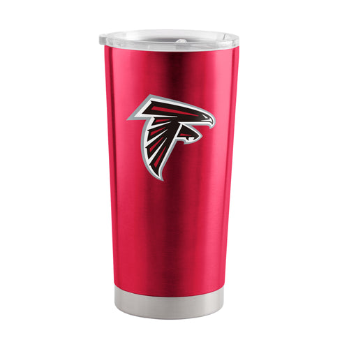 Atlanta Falcons 20oz stainless steel tumbler with logo branding, featuring team colors and a secure lid for hot and cold drinks.