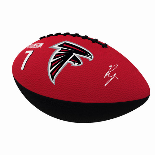 Junior size rubber football featuring Atlanta Falcons logo and Bijan Robinson player image for recreational play.