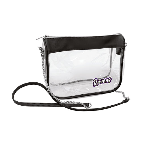 Baltimore Ravens Hype clear bag by Logo Brands, with team logo and transparent design for stadium security.