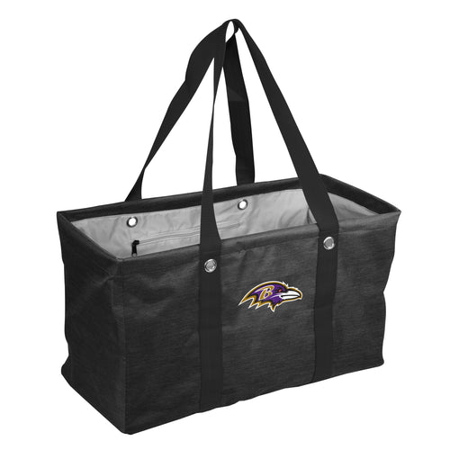 Baltimore Ravens crosshatch picnic caddy bag with adjustable strap and multiple compartments, Logo Brands merchandise.