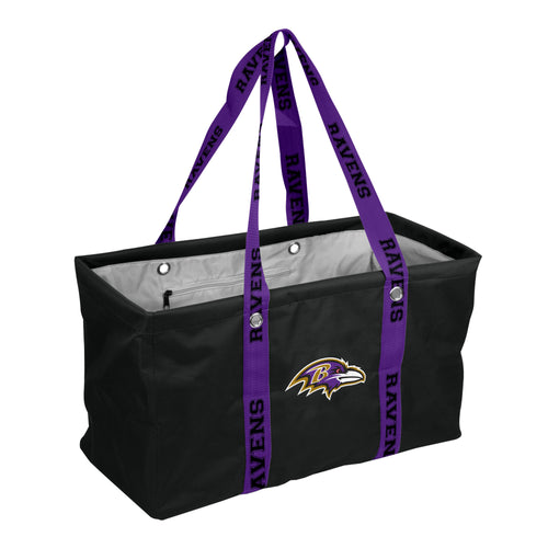 Baltimore Ravens picnic caddy bag with adjustable strap, featuring team logo and multiple compartments for outdoor gatherings.