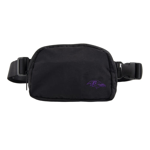 Baltimore Ravens belt bag by Logo Brands featuring team logo and adjustable strap, ideal for carrying small essentials.