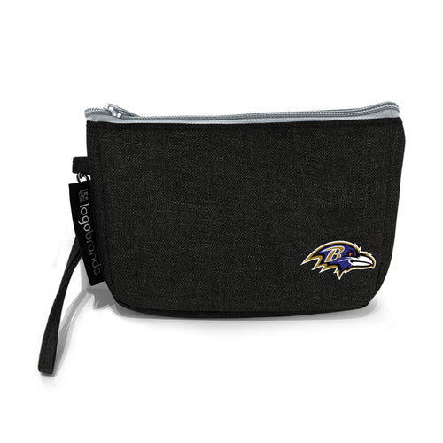 Baltimore Ravens Crosshatch Wristlet bag by Logo Brands featuring team logo and textured black crosshatch design.