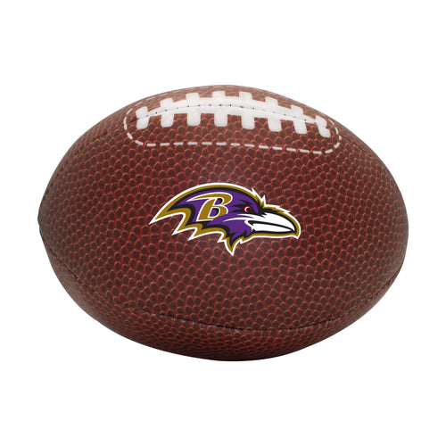 Baltimore Ravens micro soft football by Logo Brands for recreational play, featuring team logo and vibrant Ravens colors.