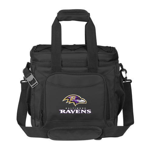 Baltimore Ravens 24-can flex cooler by Logo Brands featuring team logo and insulated design for beverage storage.