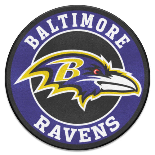 Baltimore Ravens roundel mat with team logo, perfect for sports fans, made by Logo Brands, featuring vibrant team colors and design
