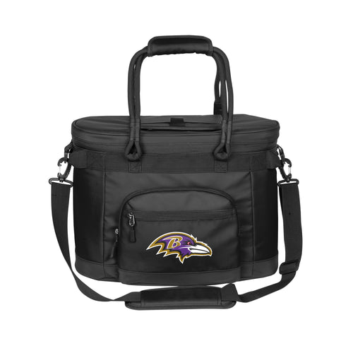 Baltimore Ravens 35 Can Flex Cooler by Logo Brands, insulated soft cooler with team logo and carrying handle.