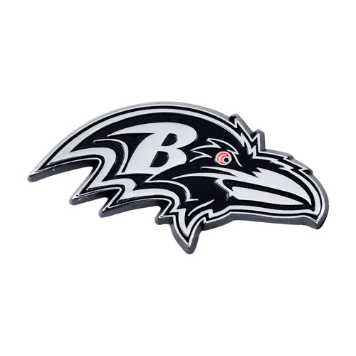 Baltimore Ravens Chrome Emblem by Logo Brands, NFL team logo badge with shiny chrome finish, suitable for fans and car decoration.