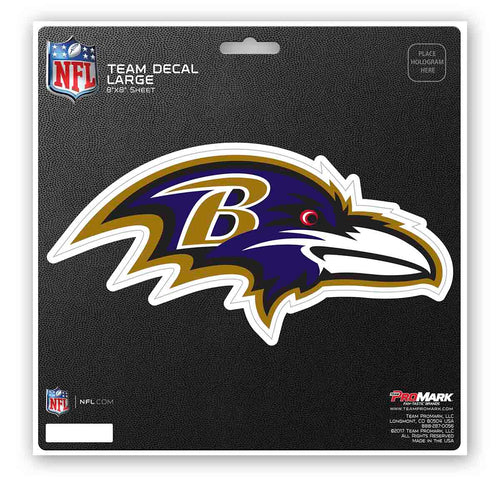 Baltimore Ravens large decal sticker by Logo Brands featuring the Ravens logo and team colors on a white background.
