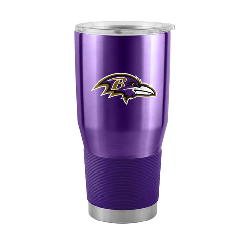 Baltimore Ravens 30oz stainless steel tumbler drinkware with team logo and black lid, durable and insulated for beverages.