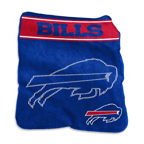Buffalo Bills 60x80 Raschel throw blanket by Logo Brands featuring team logo and vibrant sports-themed design.