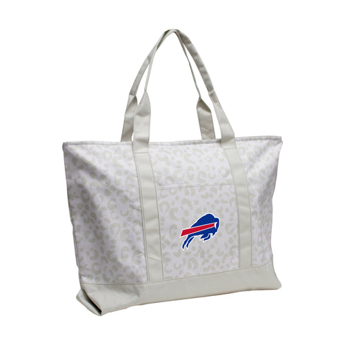 Buffalo Bills leopard pattern tote bag by Logo Brands, featuring a stylish design with team logo and spacious interior.