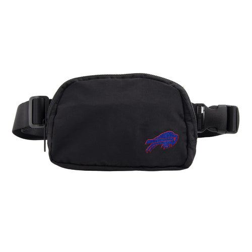 Buffalo Bills belt bag by Logo Brands showing a sporty black bag with the team logo and adjustable strap.