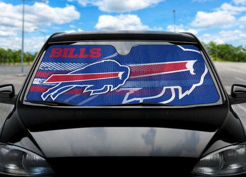 NFL Buffalo Bills auto shade with team logo and design to block sunlight and reduce interior heat in vehicles.
