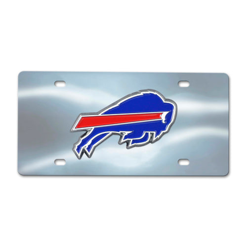 Buffalo Bills chrome diecast license plate with team logo and branding, designed for vehicle decoration.