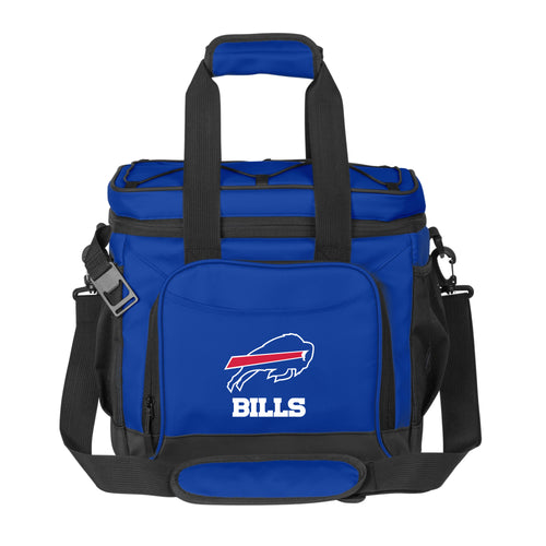 Buffalo Bills 24-can flex cooler by Logo Brands, portable cooler with team logo and adjustable straps for outdoor use.