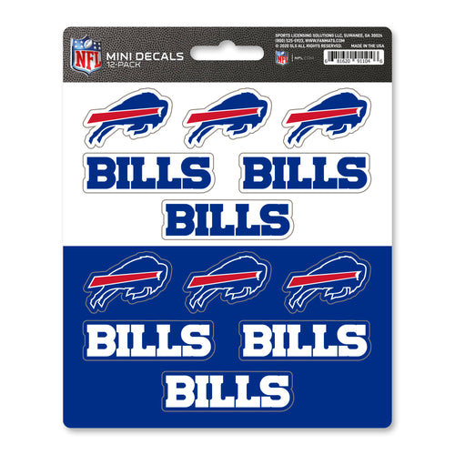 Set of 12 Buffalo Bills NFL mini decals featuring team logo graphics for fans and sports decor.