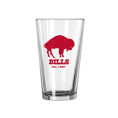 Buffalo Bills 16oz retro pint glass featuring team logo, made by Logo Brands, ideal for sports fans and drinkware collection.
