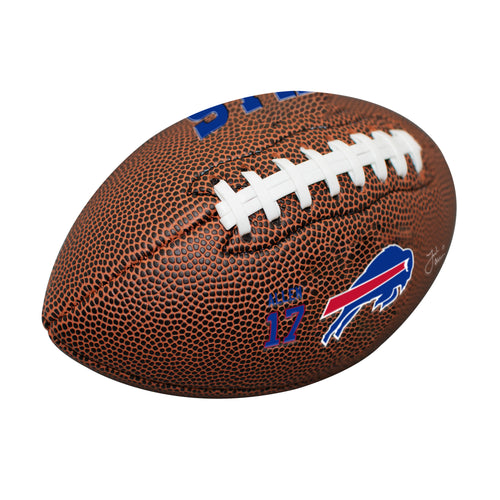 Buffalo Bills mini composite football featuring Josh Allen, ideal for recreation, branded by Logo Brands.