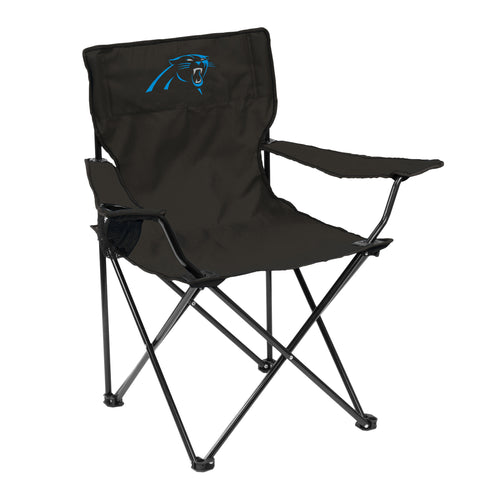 Carolina Panthers quad chair with fabric seat and backrest featuring team logo, portable folding furniture for fans and outdoor events.